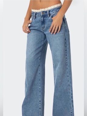 Edikted Light Blue Wide Leg Jeans